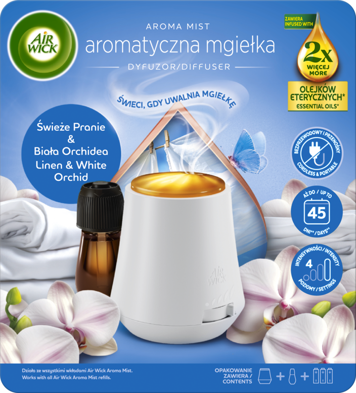 Air Wick Aroma Mist Świeże Pranie & Biała Orchidea Dyfuzor Aromatycznej Mgiełki + Wkład 20ml