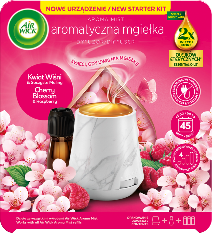 Air Wick Aroma Mist Kwiat Wiśni & Soczyste Maliny Dyfuzor Aromatycznej Mgiełki + Wkład 20ml