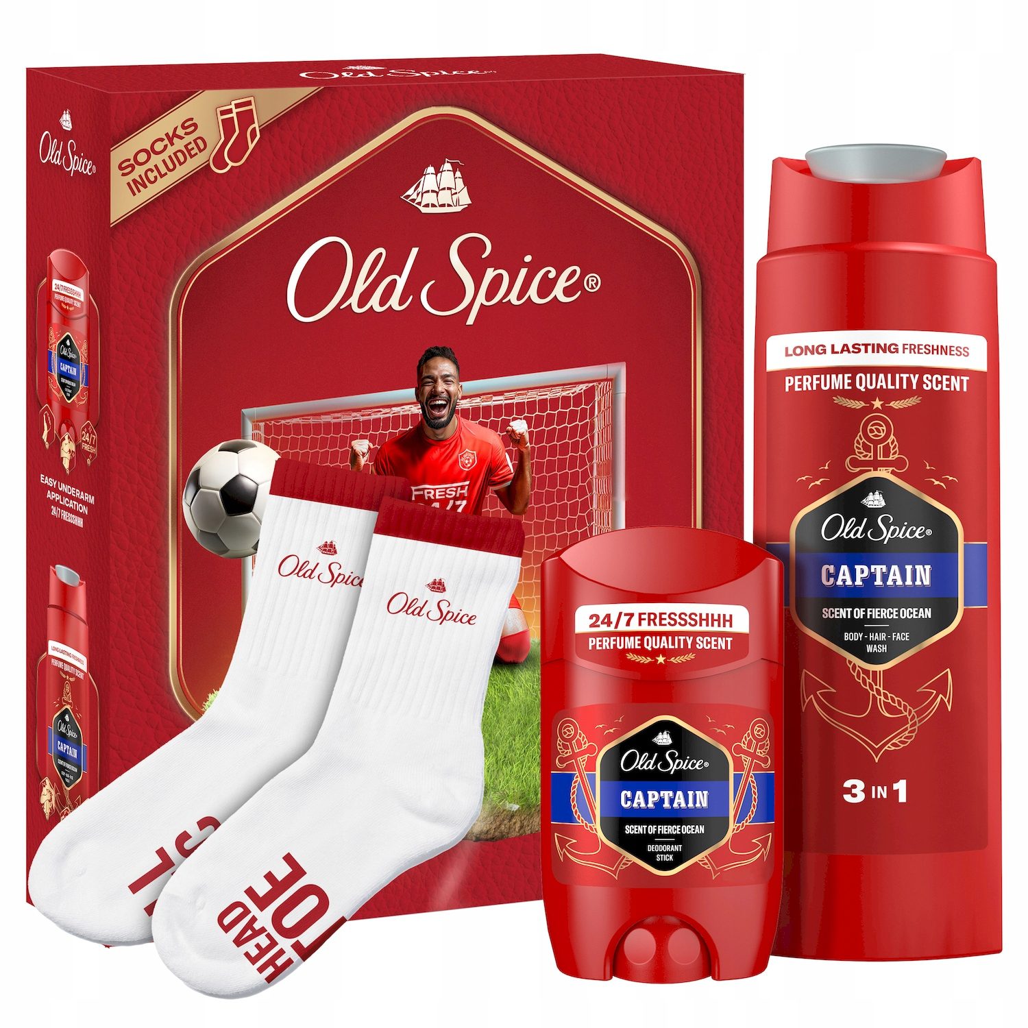 Old Spice Old Spice Captain Footballer Zestaw - Dezodorant,Żel Pod Prysznic,Skarpetki - Drogeria Internetowa DrogeriaCoco.pl — Składniki i ocena