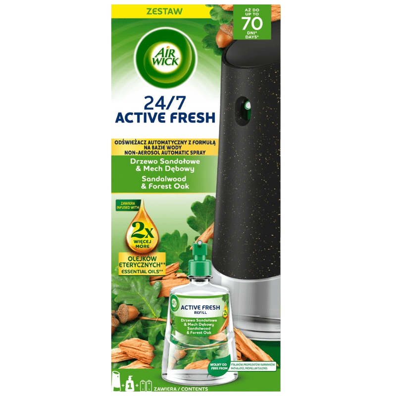 Air Wick 24/7 Active Fresh Drzewo Sandałowe & Mech Dębowy Zestaw Automatycznego Odświeżacza 228ml
