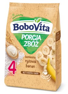 BoboVita Porcja Zb&oacute;ż bezmleczna ryżowa banan 4m+