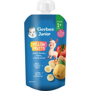 Gerber Junior Yellow Fruits Deserek jabłko banan pigwa z biszkoptem powyżej 1+ roku 110 g