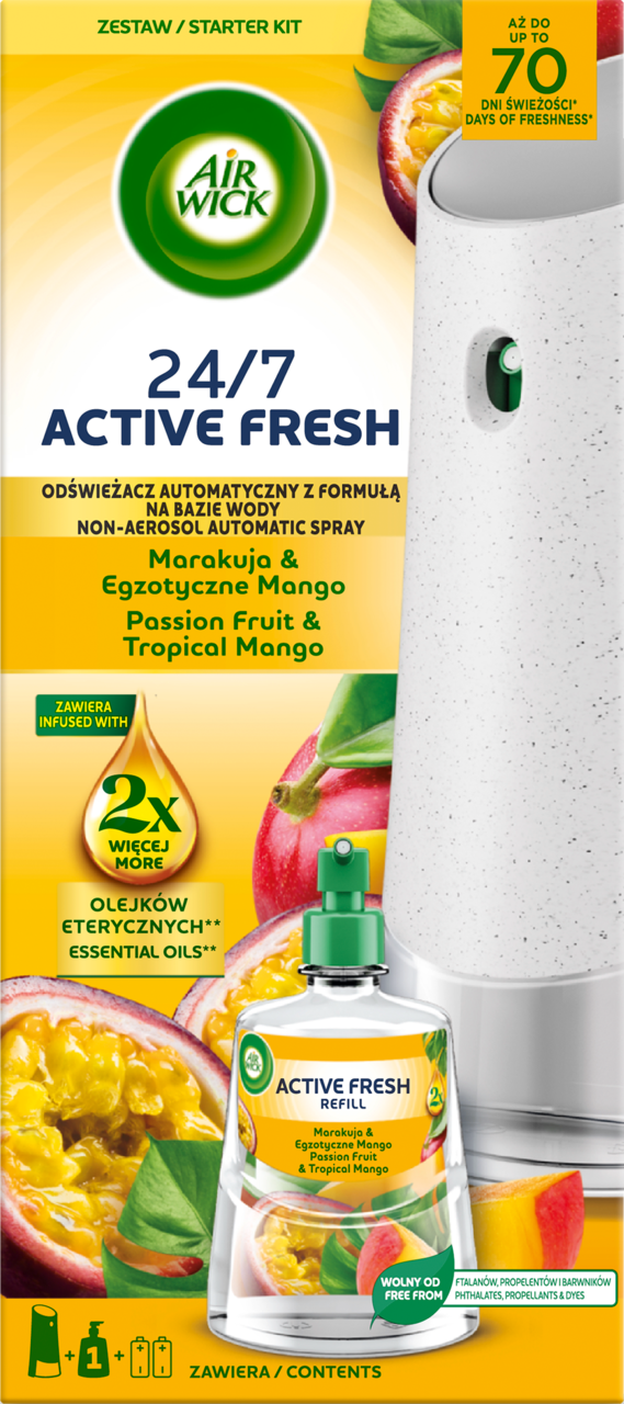 Air Wick 24/7 Active Fresh Marakuja & Egzotyczne Mango Zestaw Automatycznego Odświeżacza 228ml