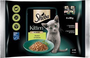 Sheba KITTEN Wyb&oacute;r Smak&oacute;w w sosie Mokra Karma dla kociąt 4x85g