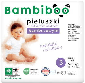Bambiboo Pieluszki  z wł&oacute;knem bambusowym, 6-11 kg, rozm. 3, 21 szt.