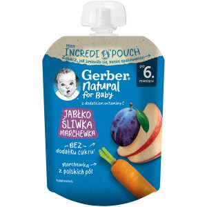 GERBER Natural deserek w tubce, Jabłko, Śliwka, Marchewka, po 6.m-cu 80 g