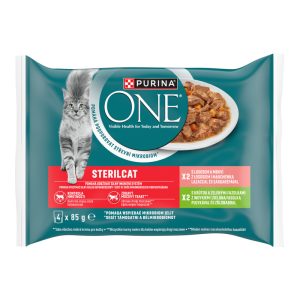 PURINA ONE Sterilcat karma pełnoporcjowa mokra dla kot&oacute;w sterylizowanych i kastrowanych, 2x z indykiem, 2x z łososiem 4 x 85 g