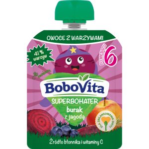 BOBOVITA Superbohater mus w tubce, Burak z Jagodą, po 6. miesiącu 80 g