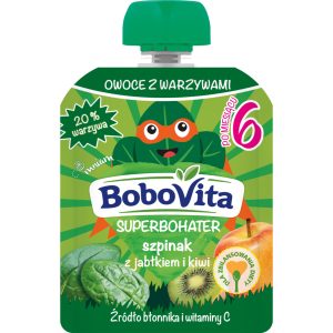 BOBOVITA Superbohater mus w tubce, Szpinak z Jabłkiem i Kiwi, po 6 miesiącu 80 g
