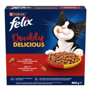 PURINA FELIX Doubly Delicious karma sucha pełnoporcjowa dla dorosłych kot&oacute;w, z Wołowiną i Kurczakiem 800 g