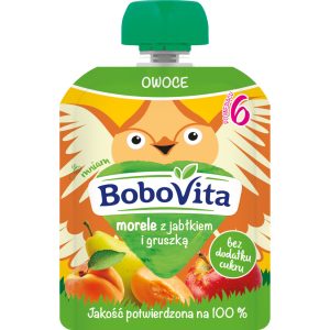 BOBOVITA deserek w tubce, Morele z jabłkiem i gruszką, 6m+ 80 g