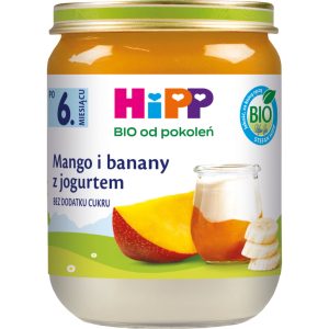 HIPP BIO od pokoleń deserek w słoiczku, Mango i Banany z jogurtem, po 6. m-cu życia 160 g