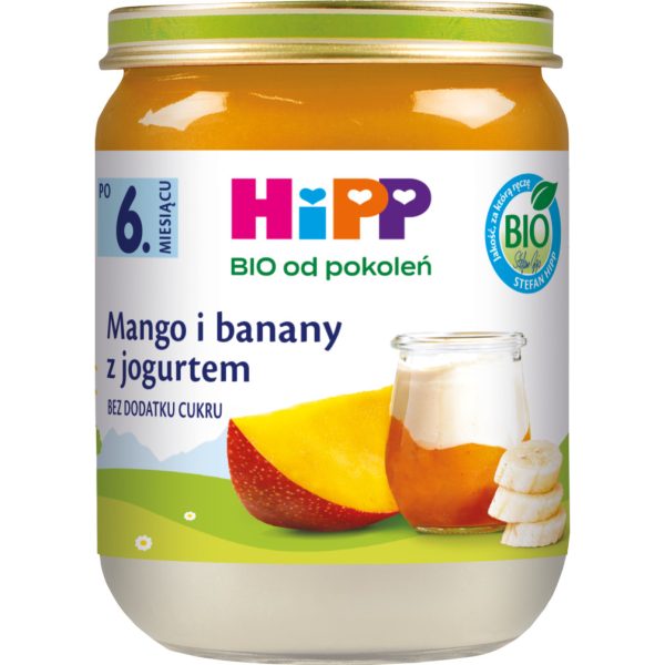 HIPP BIO od pokoleń deserek w słoiczku, Mango i Banany z jogurtem, po 6. m-cu życia 160 g