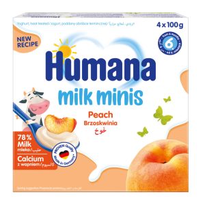HUMANA Milk Minis deserek jogurtowy o smaku brzoskwiniowym, po 6. m-cu życia 4 x 100 g