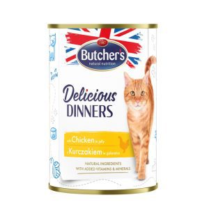 BUTCHER'S Delicious Dinners karma pełnoporcjowa mokra dla dorosłych kotów, w galaretce z kurczakiem 400 g