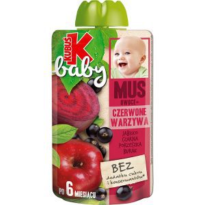KUBUŚ Baby mus owocowo-warzywny, Jabłko, Czarna Porzeczka, Burak, po 6. miesiącu życia 100 g