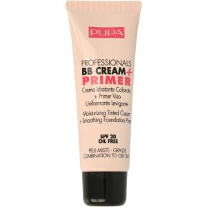 PUPA MILANO Professionals BB Cream + Primer krem BB i baza pod makijaż, nawilżająco-rozjaśniający, cera tłusta i mieszana, SPF 20, nr 001 50 ml