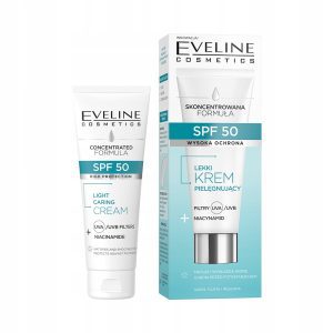 lekki krem pielęgnujący z SPF50 do twarzy Eveline