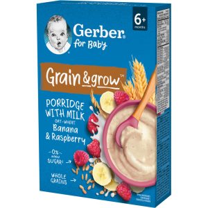 GERBER Grain & Grow kaszka owsiano-pszenna, mleczna, Banan i Malina, po 6. m-cu życia 200 g