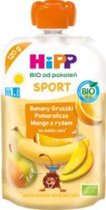 HIPP BIO od pokoleń Sport mus owocowo-zbożowy w tubce, Banany, Gruszki, Pomarańcze, Mango z ryżem, po 1. roku życia 120 g