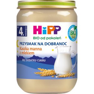 HIPP BIO od pokoleń Przysmak na dobranoc deserek w słoiczku, Kaszka manna z mlekiem, po 4. m-cu życia 190 g