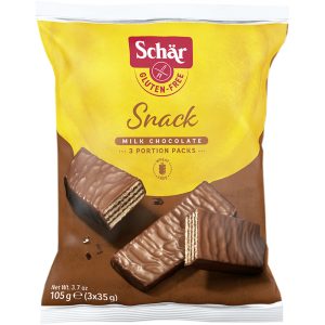 SCH&Auml;R Snack wafelki z orzechami laskowymi, polewany czekoladą, bezglutenowy 3 x 35 g