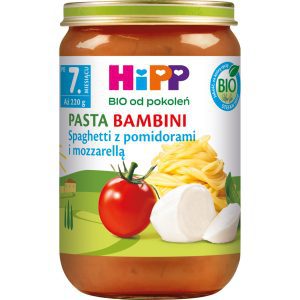 HIPP BIO od pokoleń danie w słoiczku, spaghetti z pomidorami i mozzarellą, po 7 m-cu życia 220 g
