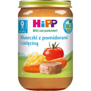 HIPP BIO od pokoleń danie w słoiczku, kluseczki z pomidorami i cielęciną, po 9. m-cu życia 220 g