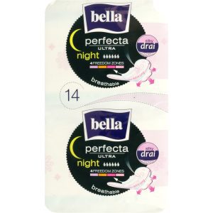 BELLA Perfecta Ultra Night podpaski higieniczne, ze skrzydełkami, na noc, Silky Drai 14 szt.