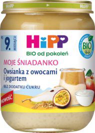HIPP BIO od pokoleń Moje Śniadanko owsianka z owocami i jogurtem, po 9. m-cu życia 160 g