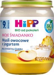HIPP BIO od pokoleń Moje Śniadanko deserek w słoiczku, Musli owocowe z jogurtem, po 9. m-cu życia 160 g