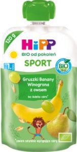 HIPP BIO od pokoleń Sport mus owocowo-zbożowy w tubce, Gruszki, Banany, Winogrona z owsem, po 1. roku życia 120 g