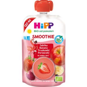 HIPP BIO od pokoleń Smoothie mus w tubce, Jabłka, Banany, Truskawki, Porzeczki, po 1. roku życia 120 ml