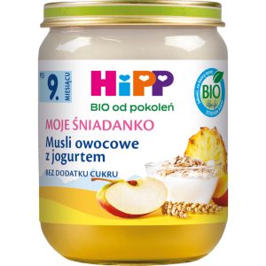 HIPP BIO od pokoleń Moje Śniadanko deserek w słoiczku, Musli owocowe z jogurtem, po 9. m-cu życia 160 g