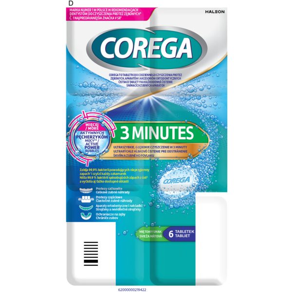 COREGA tabletki do czyszczenia protez zębowych, głębokie czyszczenie w 3 minuty 6 szt.