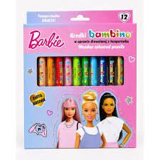 bambino Kredki drewniane z temper&oacute;wką Barbie 12 kolor&oacute;w do