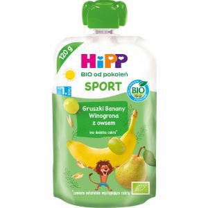 HIPP BIO od pokoleń Sport mus owocowo-zbożowy w tubce, Gruszki, Banany, Winogrona z owsem, po 1. roku życia 120 g