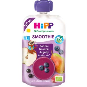HIPP BIO od pokoleń Smoothie mus w tubce, Jabłka, Gruszki i Jagody, po 1. roku życia 120 ml