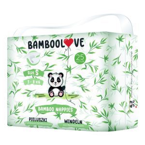 BAMBOOLOVE pieluszki jednorazowe, z wł&oacute;knem bambusowym, 3-8 kg, rozm. S 25 szt.