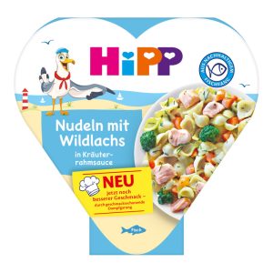 HIPP danie gotowe, kluseczki z dzikim łososiem w sosie ziołowo- śmietanowym, po 1. roku życia 250 g
