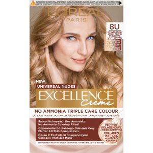 L'Or&eacute;al Paris Excellence Creme Universal Nudes krem do włos&oacute;w, koloryzujący, pielęgnacyjny, bez amoniaku, nr 8U Jasny Blond 1 szt.