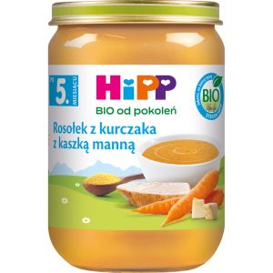 HIPP BIO od pokoleń danie w słoiczku, Rosołek z kurczaka z kaszką manną, po 5. m-cu życia 190 g