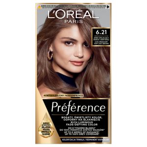 L'Oréal Paris Préférence farba do włosów z aktywatorem połysku, koloryzacja trwała, nr 6.21 Zimny Opalizujący Bardzo Jasny Brąz 1 szt.