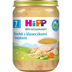 HIPP BIO od pokoleń danie w słoiczku, rosołek z kluseczkami i indykiem po 7. m-cu życia 190 g