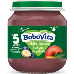BOBOVITA Pierwsza łyżeczka przecier dla niemowląt, banany, jabłka i owoce jagodowe, po 5. m-cu 125 g