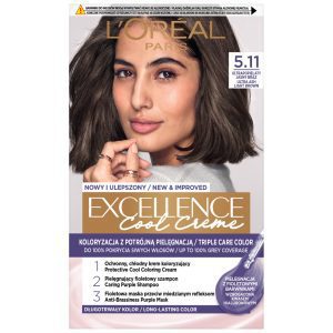 L'Or&eacute;al Paris Excellence Cool Creme krem do włos&oacute;w, koloryzujący, przeciw miedzianym refleksom, nr 5.11 Ultrapopielaty Jasny Brąz 1 szt.