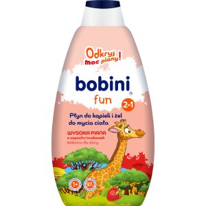 BOBINI Fun płyn do kąpieli i żel do mycia, 2w1, o zapachu truskawek 500 ml